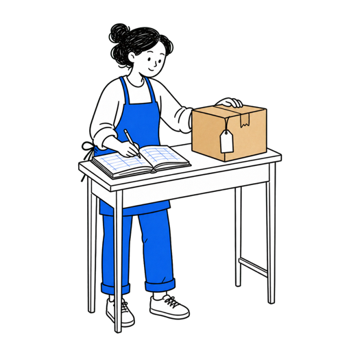 A seller registering a newly arrived box in the inventory ledger
