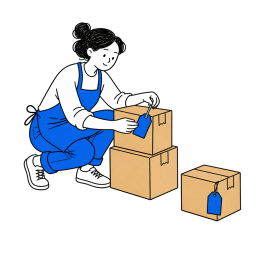 A seller attaching a reservation tag to a box
